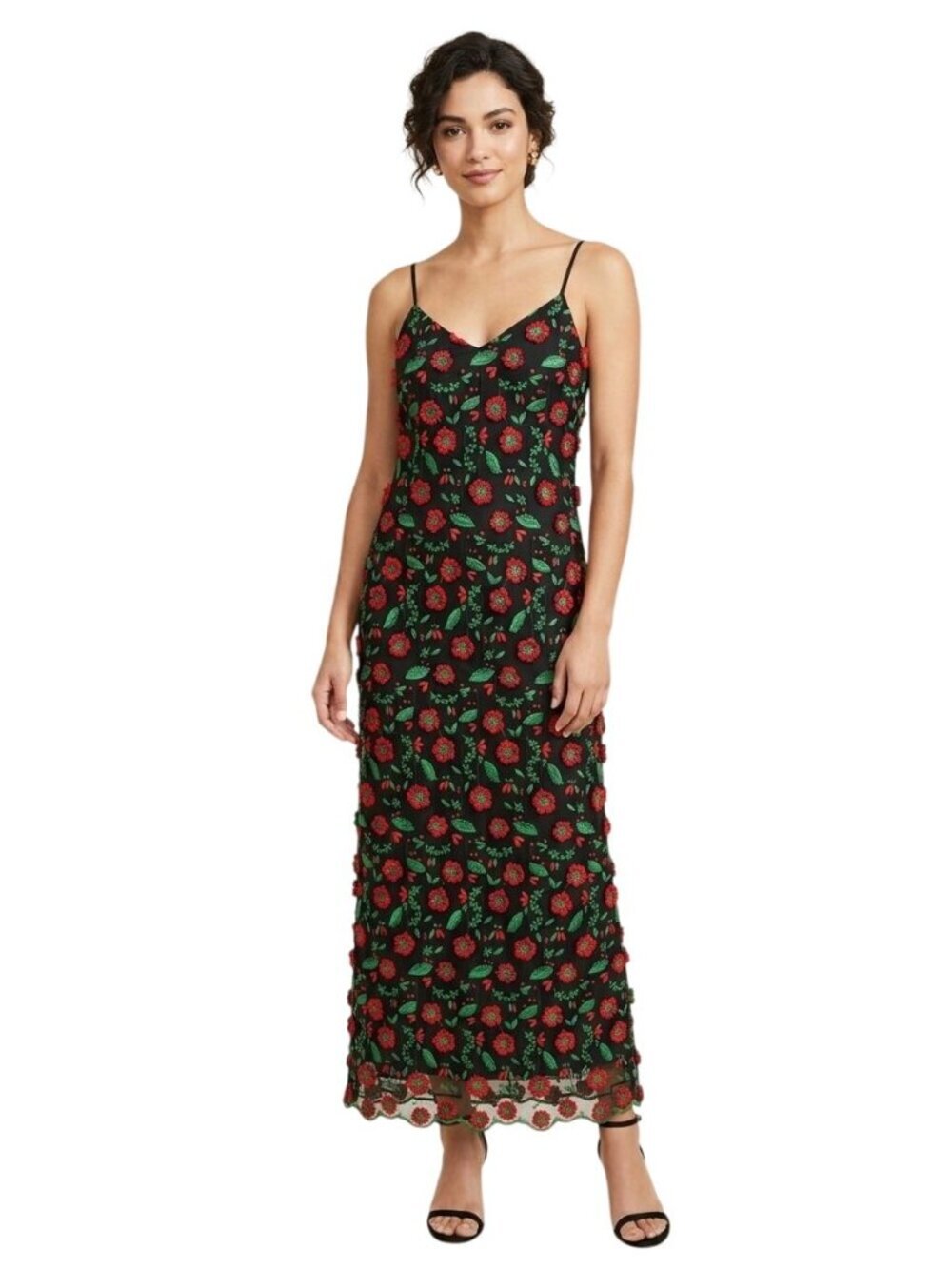 Anna Sui NWT Stunning Black Multi 3D Embroidered Maxi Dress Art To Wear Size 10